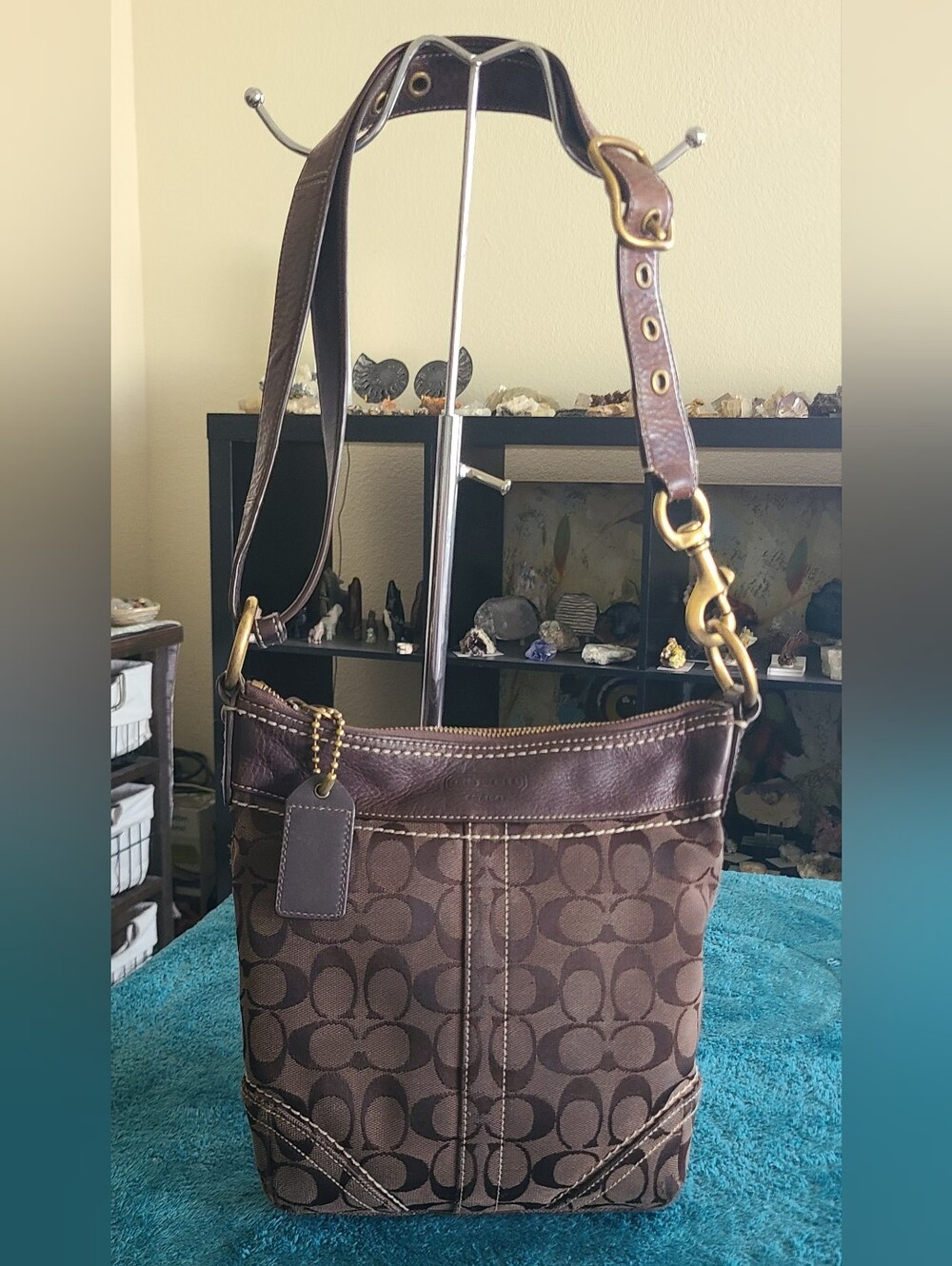 Vintage Coach Brown Signature Canvas Crossbody Bag